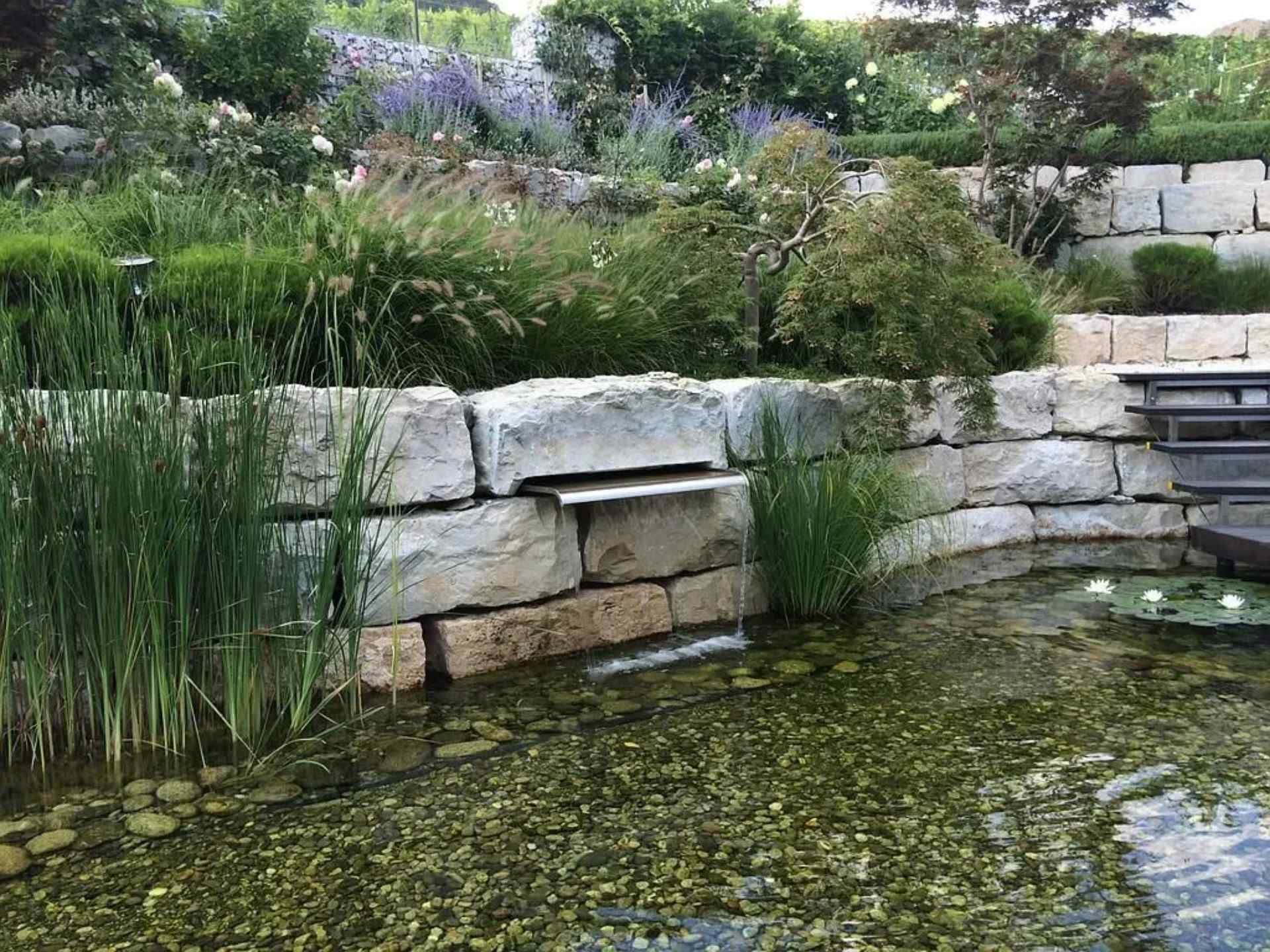 Bassin et mur en pierres naturelles